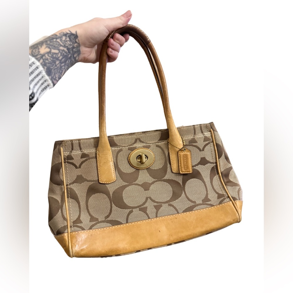 Coach Madeline Signature Canvas Turnlock Tote